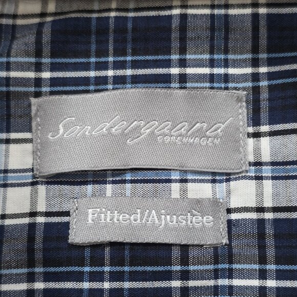 Sondergaard Casual Shirt Men 16 Blue White Plaid LS Buttons Collar Fitted Cotton - Picture 3 of 16